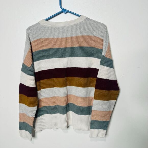 Madewell Cream Peach Green Burgundy Stripe Sweater Sz M - Picture 6 of 8